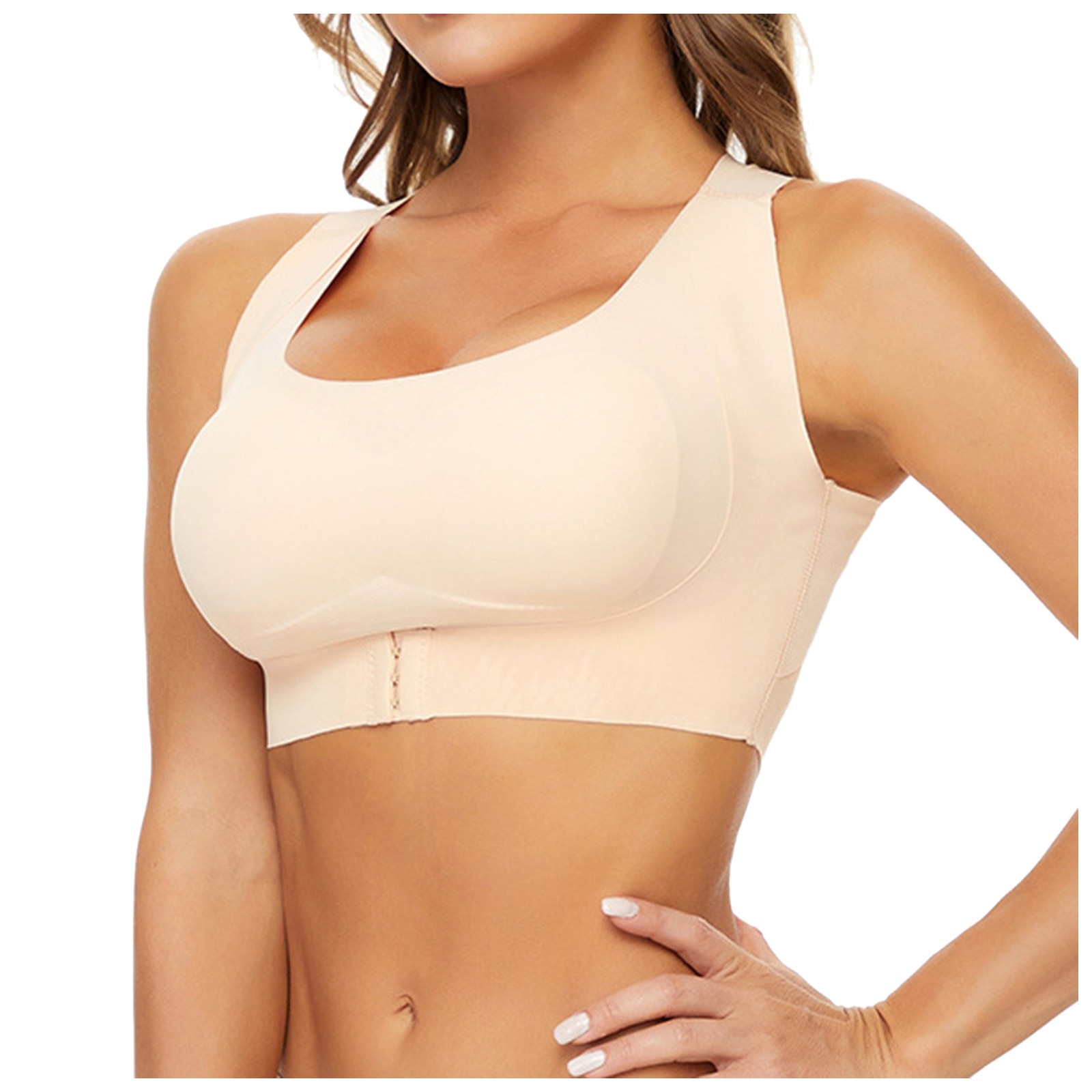 thumbnail image 3 of Sujetador sin aros con espalda bonita para mujer: sujetador deportivo push up dos en uno, nailon, tallas M-XXXXXL, cierre delantero, para todas las estaciones, tallas grandes, 3 of 8